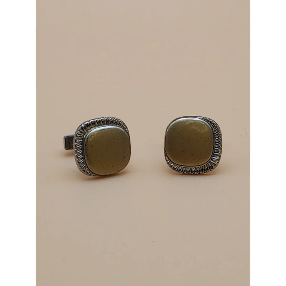 Vtg Men's Cufflinks Mid-Century Modern Gold Tone Stainless‎ Steel Patent Pending